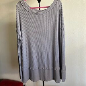 We The Free Light Gray Waffle Long Sleeve Top